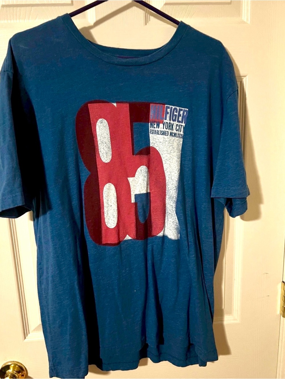 Tommy Hilfiger Blue Tee with Red and Light Gray '85' Graphic